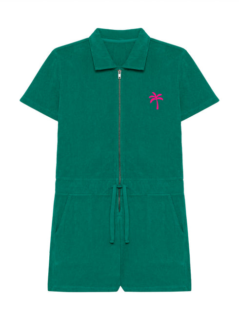 Badstof Jumpsuit Palm Tree Mini Chest Neon Pink Velvet